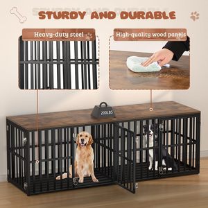 <span class=keywords><strong>Cage</strong></span> double pour 2 chiens Style de niche en bois avec séparateur amovible
