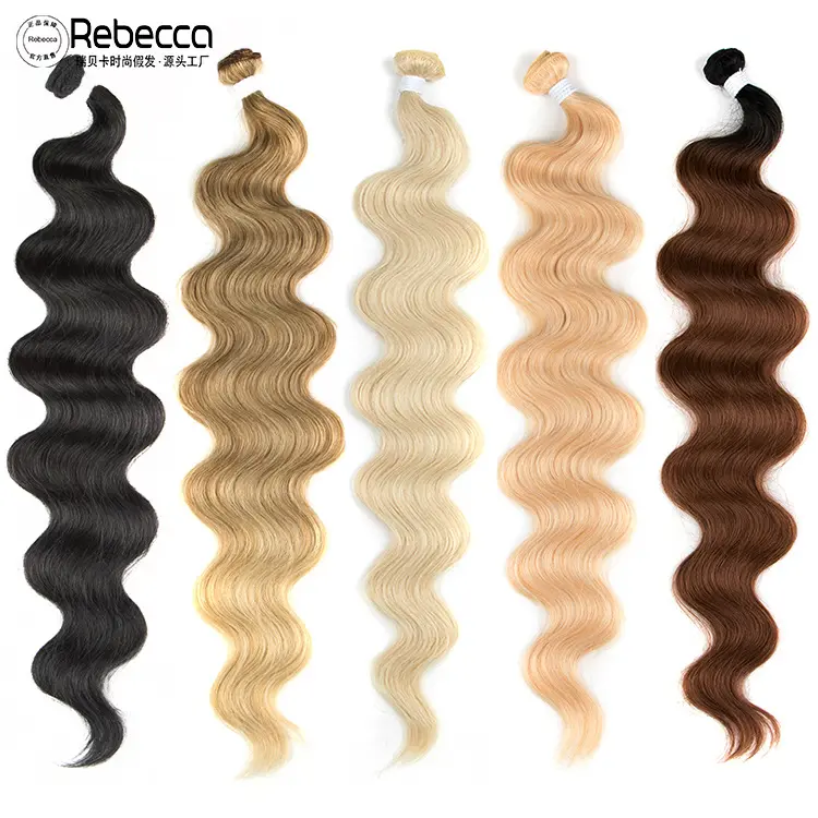 Super soft quality wholesale bundles 18 to 36 inches blond ombre heat resistant body wave synthetic hair extension for women