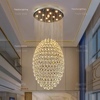 Lustre long pour escalier, salon duplex, hall de villa, appartement loft moderne, lampe LED dorée en cristal pour restaurant
