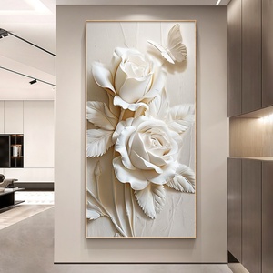 <span class=keywords><strong>Arte</strong></span> Murale in Rilievo 3D Nordica con Rose e Farfalle, Decorazione Floreale in Porcellana Cristallina per Soggiorno, Hotel, Ingresso, Atrio, Ristorante - Product Image 1
