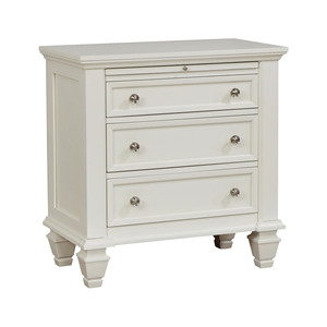Table de chevet crème blanche à 3 tiroirs avec plateau coulissant - Product Image 2