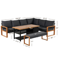 AJUNION Mobilier de jardin en aluminium Canapé d'angle Ensemble de salle à manger Cuisine d'extérieur Table de foyer au gaz Ensemble de mobilier d'extérieur