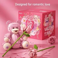 Jeu de construction EPT mignon ours rose avec rose modèle de bricolage jouet pour les femmes le jour de la Saint-Valentin boîte emballée jouet de construction pour les filles