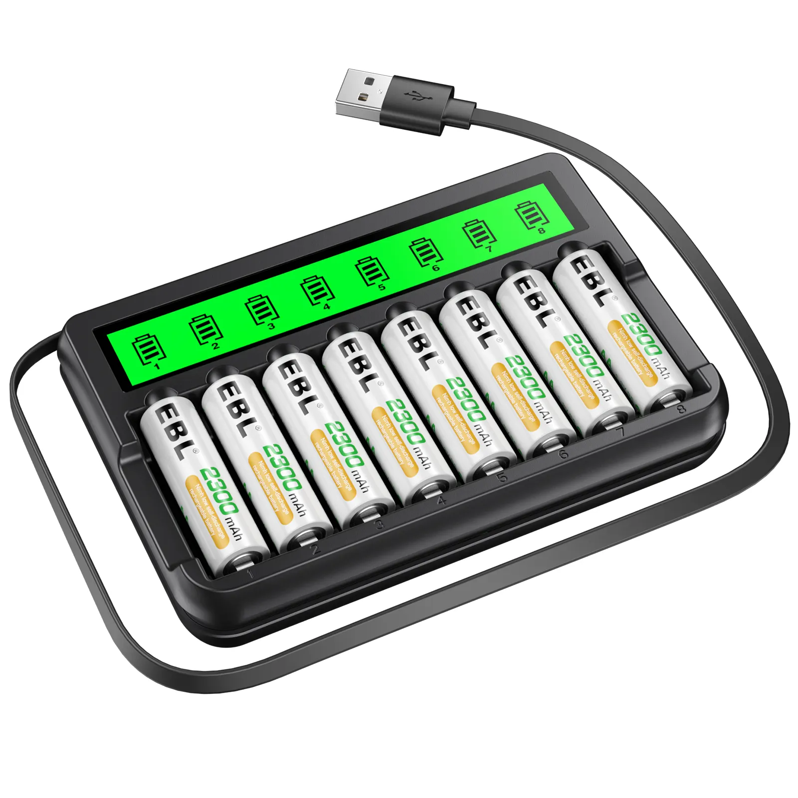 EBL 8 Pacote 2300mAh Ni-MH Baterias Recarregáveis Dupla A AA e Carregadores de Bateria Smart Portátil LCD AA AAA 8 baias atualizados