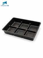 Barquette alimentaire jetable noire à 6 compartiments en plastique PET, boîte à gâteaux, biscuits et pâtisseries à 6 fentes, emballage pour boulangerie, logo personnalisé