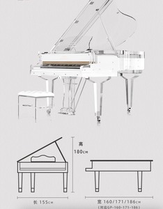 Piano à queue miniature en acrylique 88 touches, design élégant et raffiné, avec mécanisme en fonte et verre acrylique cristallin - Product Image 4