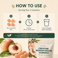 Permen Creatine untuk Dewasa, Pendukung Pra-Latihan, Penambah Energi & Kekuatan, Rasa Persik, Bentuk Khusus, 120 Buah, OEM HALAL