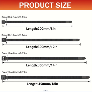 สายรัดเคเบิลพลาสติกสีดำ ขนาด 2.8 มม. x 200 มม. 3.6 มม. x 300 มม. 4.8 มม. x 350 มม. 4.8 มม. x 450 มม. สำหรับจัดการสายเคเบิล มีสินค้าในสหรัฐอเมริกา - Product Image 2