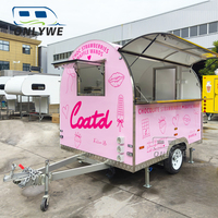 ONLYWE Remorque à Snacks Personnalisable, Camion de Nourriture de Rue, Camion à Sandwichs, Petit Chariot à Hot-Dogs, Chariot à Café, Caravane à Glaces en Aluminium