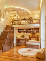 Lit superposé double en bois massif pour enfants et adultes avec escalier et rangement, design à deux étages pour appartements individuels avec bureau