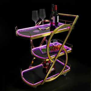 Illuminated Beverage Cart With Led <b>Lights</b> Golden Frame Portable For Bars Nightclubs KTVs Commercial Use - Product Image 4