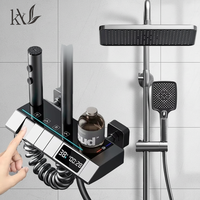 Ensemble de douche personnalisable en aluminium spatial avec affichage numérique, mitigeur à touches piano, jet pluie et 4 modes, gris anthracite, pour projets hôteliers