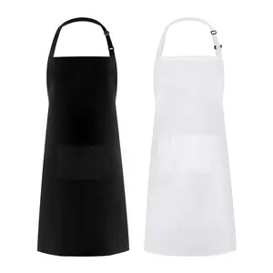 Cooking Kitchen Apron Custom Logo Adjustable Reusable Cotton Women Waterproof Apron Baking Chef Cooking Kitchen Apron With 2 Pockets