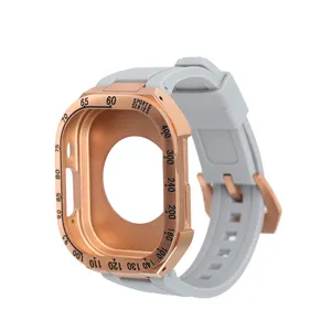 Apple Watch用の新着49mmバンド超ソフト弾性シリコンバンドステンレススチールケースラグジュアリースポーツウォッチ防水調整