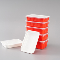 Conteneur alimentaire jetable carré rouge et blanc en PP, anti-fuite, usage industriel, épaisseur multi-couches, qualité alimentaire, fourniture d'usine
