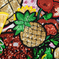 Broderie de fruits en sequins style dessin animé, Patchs en tissu ananas, Accessoires vestimentaires brodés par ordinateur, Broderie de cerises en perles.