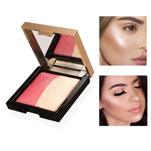 Paleta 2 en 1 de colorete brillante, polvo rosa <span class=keywords><strong>dorado</strong></span>, tapa, brillo Natural, logo privado de alta pigmentación - Product Image 2