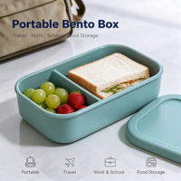 Boîte à lunch portable en silicone sans BPA de 900 ml, compartimentée, pour les voyages, le travail, l'école et les marques privées