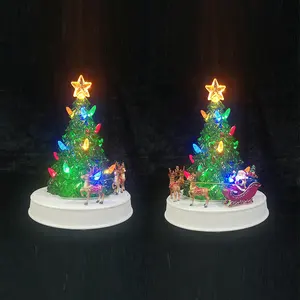 Рождественские украшения Роскошная аккумуляторная Светодиодная Рождественская елка с вращающейся резьбой Акриловая Рождественская елка