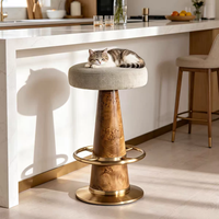 Tabouret de bar rotatif de luxe en placage de bois, base conique, siège rond avec repose-pieds en métal pour comptoir de bar d'hôtel