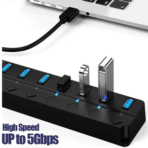 Hub USB 3.0 haute vitesse, <span class=keywords><strong>adaptateur</strong></span> multi-USB, 7 ports, hub d'extension multiple avec interrupteur, câble de 30 cm de long pour PC - Product Image 3