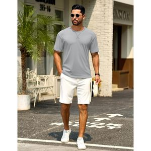 T-shirts décontractés pour hommes Cotrasen, en coton, manches courtes, doux, confortables, gris clair, taille XL, poids du tissu 200 grammes - Product Image 4