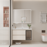 Meuble-lavabo mural YADY moderne à double couche en aluminium laqué, finition imperméable, avec vasque en céramique et miroir LED