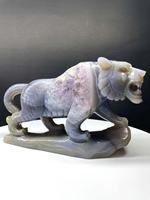Statue sculptée en agate avec druse d'améthyste et motif tigre, artisanat en cristal pour l'art Feng Shui, la décoration et les objets de collection, cadeau