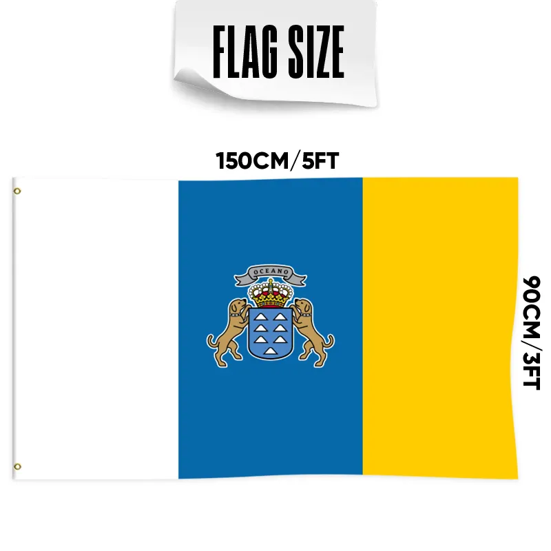 3x5Ft कैनरी द्वीप झंडा बैनर 3 प्लाई डबल पक्षीय और दो पीतल Grommets के साथ दीवार सौंपने आउटडोर सजावट