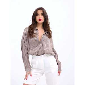 เสื้อเชิ้ตผ้าซาตินติดกระดุมสำหรับผู้หญิงจากมิวนิก สไตล์เรียบง่ายสำหรับทุกวัน สีเทา - Product Image 2