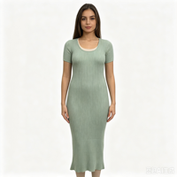 Faith Midi Robe côtelée moulante pour femme, manches courtes, très longue, violette, en maille, haute qualité, OEM & ODM, vente en gros