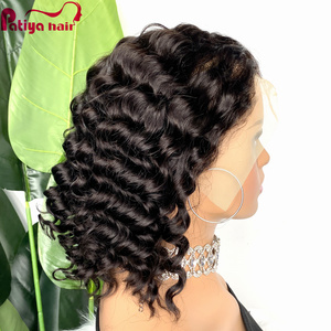 Parrucche Bob Corte con Frontale in Pizzo Trasparente per Donne di Colore, Ondulate Profonde, Densità 150%, Pre-Sfoltite, in <span class=keywords><strong>Capelli</strong></span> Umani Peruviani - Product Image 3