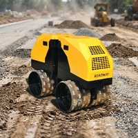 Compacteur vibrant à double tambour télécommandé RWYL202, alimenté par Honda GX690, idéal pour le remblaiement de fosses étroites et dangereuses