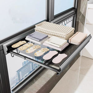 Red de secado de ropa de aluminio retráctil Ropa de pared de baño no perforada Tendedero plegable con gancho - Product Image 1