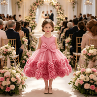 Robe en Tulle pour Enfants, Col Perlé, Nœud à la Taille, Robe de Cérémonie, Tenue de Fête d'Anniversaire pour Bébé Fille, Robe de Princesse pour Mariage ou Demoiselle d'honneur