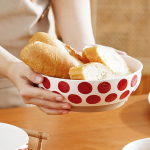 Bol à ramen japonais de 8 pouces en céramique écologique, grand bol à soupe et salade en porcelaine rouge et bleu à pois, compatible micro-ondes - Product Image 4
