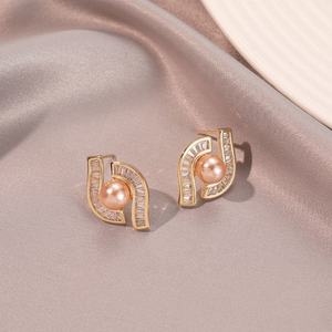 Pendientes de Aguja Geométricos de Plata de Moda Xiaoxiangfeng, de Alta Gama, con Incrustaciones de Circonita y Perlas de Imitación, Regalo para Mujer - Product Image 3