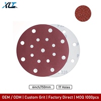 Disque abrasif en oxyde d'aluminium rouge de 6 pouces (150 mm) à 17 trous, avec fixation auto-agrippante OEM, revêtement stéarate anti-colmatage, pour bois sec et métal, à grain mixte, lot.