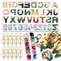 Moules en silicone moule 26 lettres outils de gâteau Kit de résine époxy, bricolage résine cristal époxy faisant avec porte-clés et paillettes colorées
