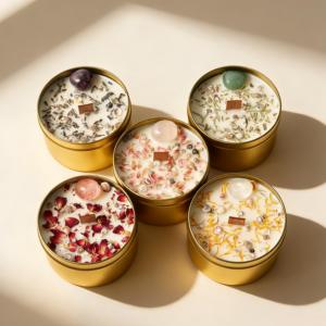 FORTUNE BOLIN Metal Black Tin Jar Scented <strong>Candle</strong> with Dried Flower and Crystal Decoration Flower <strong>Wedding</strong> <strong>Favour</strong> <strong>Candles</strong> - Product Image 3