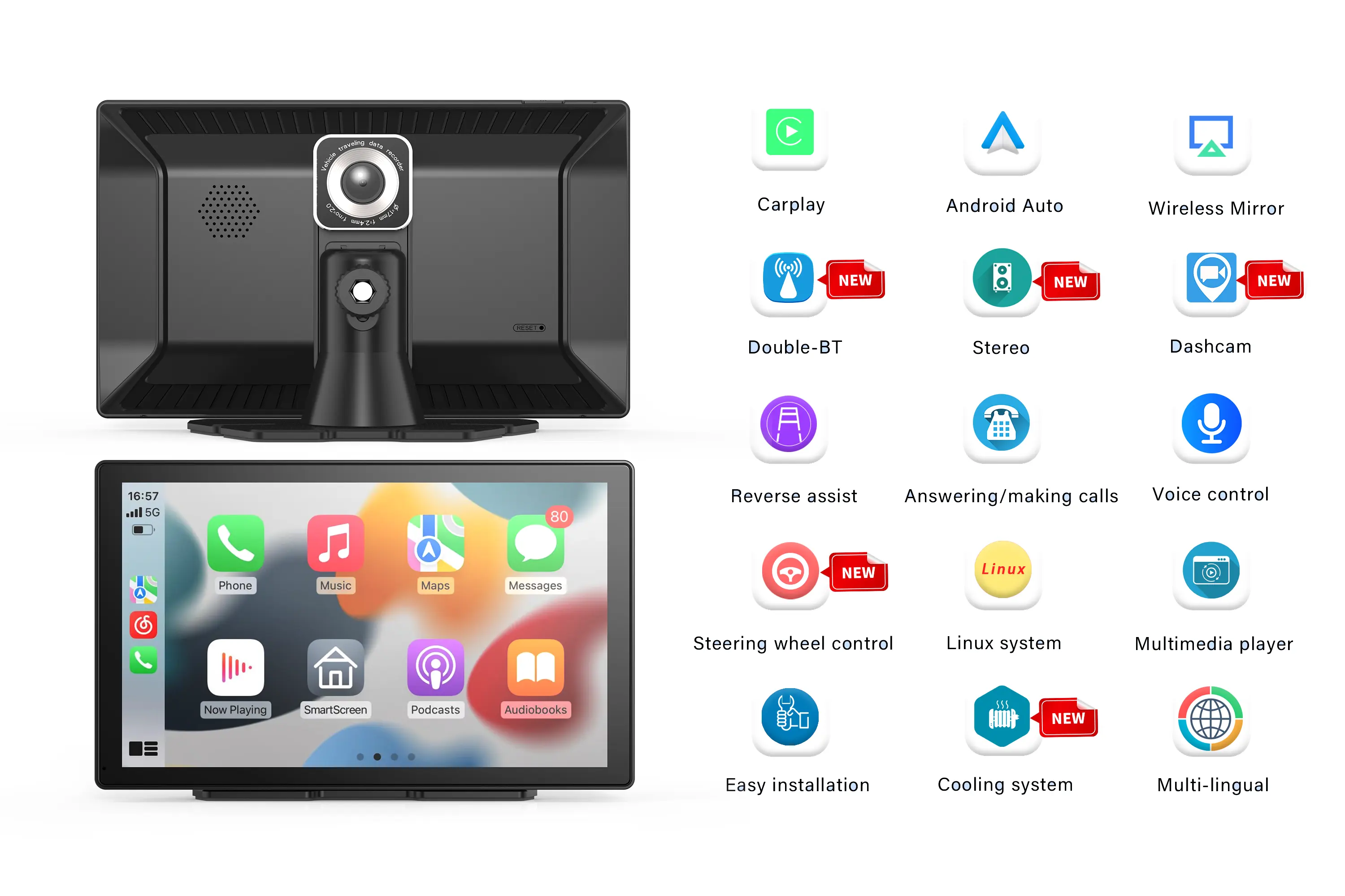 2023 nouveau Style 7 pouces avant 2K plein écran tactile Dash Cam autoradio sans fil Android Auto Carplay