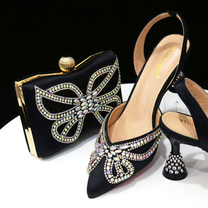 Nigerian Popular <b>Pointed</b> <b>Toe</b> Women's Rhinestone Sandals with the Same Square Box Shoe Bag Combo Set - Product Image 4