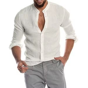 Nuova <span class=keywords><strong>Camicia</strong></span> Casual da <span class=keywords><strong>Uomo</strong></span> Primavera/Estate 2026, Tinta Unita con Colletto Rialzato, Maniche Lunghe, Adatta per Casa e Uso Quotidiano - Product Image 5