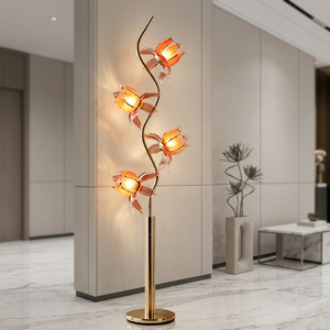 Lámpara de pie ornamental de 4 luces con forma de loto, lámpara de pie decorativa con base de metal curvada para interiores - Product Image 3