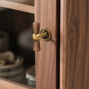 <b>Walnut</b> Wood and Brass Pull Handle for Antique-Style Copper-Colored <b>Cabinets</b> & Drawers for Bedroom Bathroom Living Room Use - Product Image 3
