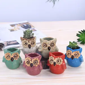 H580 Hausgarten Ornamente Mini Topfpflanzen Kreative Tierform Keramik Pflanzer Mehrfarbige Keramik Süße Eule Blumentopf