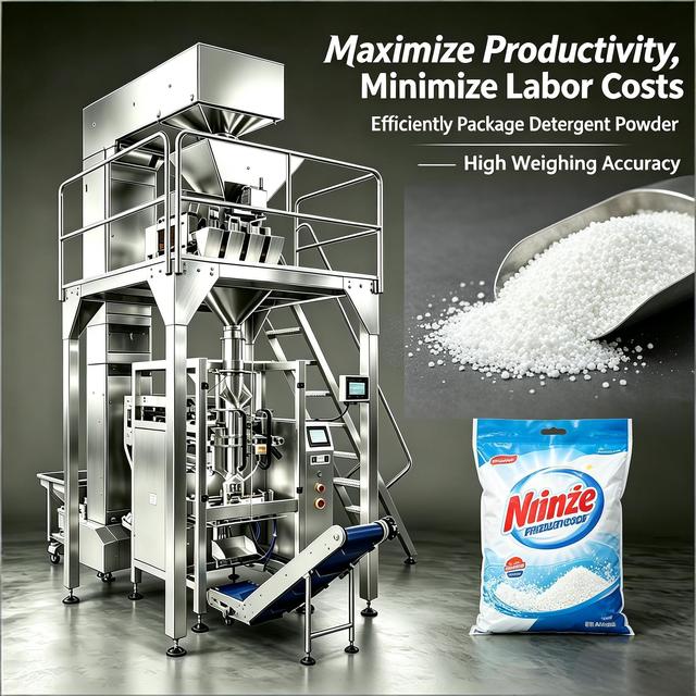 Fully Stainless Steel Automatic Vertical Packing Machine High Speed Weighing Detergent Powder Granule Packaging Equipment