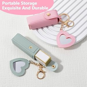 Custom Logo Lipstick Sleeve Pouch Elastic Lip Balm Organizer Holder PU Leather Potable Lipstick Holder <b>Key</b> <b>Chain</b> with Mirror - Product Image 4