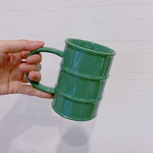 Personalized logo Green Oil <b>Drum</b> Coffee Mug Creative Ceramic Oil Barrel Mug - Product Image 1