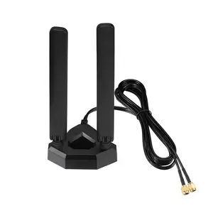 Antena WiFi 6GHz 5GHz 2.4GHz, Antena karet dasar magnetik dengan kabel ekstensi 6,5 kaki, Antena Router untuk komputer PC Desktop